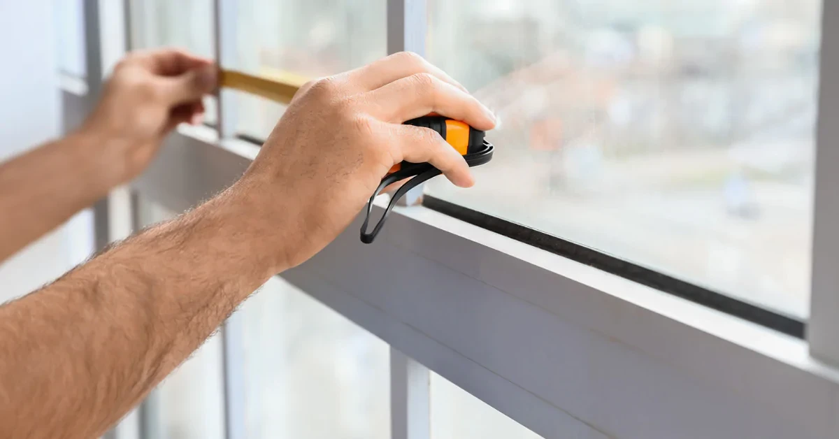 Especialista de Alva midiendo ventana de aluminio para cotización